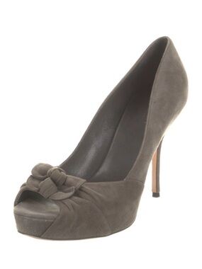 Gucci Gray Suede Peep-Toe Stiletto Heels with Bow
